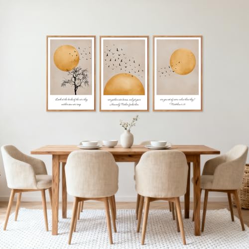 CHDITB 3Pcs Look At The Birds Matthew 6:26 Framed Wall Art 24x36 Inch - color: Matthew 6:26 Look At The Birds Of The Air, size: 24"L x 36"W