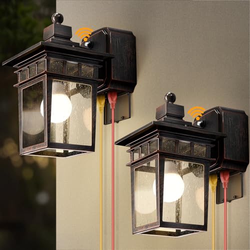 Outdoor Light with GFCI Outlet 2-Pack, Antique Black and Bronze Gold | Dusk to Dawn,Anti-Rust,Waterproof,Aluminum,Easy Installation, Tempered Glass & E26 Socket Outside Lights for House Garage - color: Antique Black and Bronze Gold, size: 2-Pack-Dusk to D