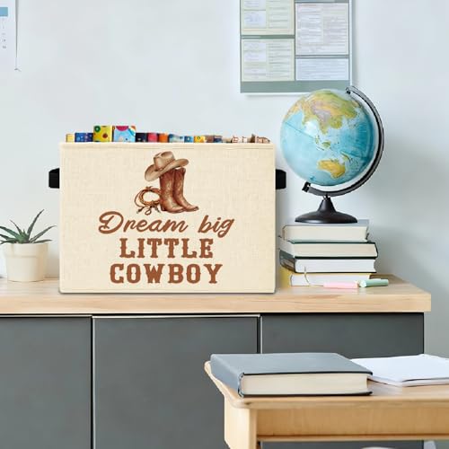 Western Cowboy Nursery Storage Bins Box with Handles, Dream Big Little Cowboy Southwestern Laundry Basket Hamper Collapsible Clothes Toys Organizer for Boys Kids Room Bathroom - color: Little Cowboy