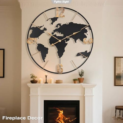 Pytha Sight 36 Inch Large Extra Metal Oversized Arabic World Map Wall Clock - color: Gold Arabic, size: 36 inch