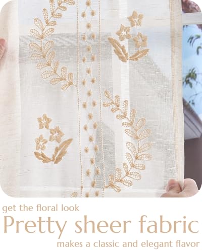 jinchan Floral Linen Curtains, Back Tab 50x63 Inch, 2 Panels Beige - color: S | Beige, size: 50"W x 63"L (Pack of 2)