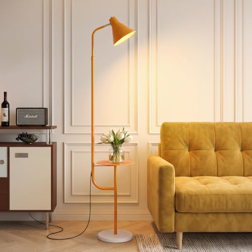 Yellow Floor Lamp with Shelf, Dimmable LED Reading Standing Lamp - color: Yellow