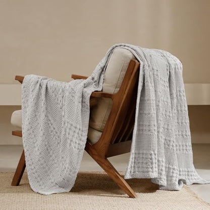 PHF Lightweight 100% Cotton Waffle Throw Blanket for Couch, Light Grey - color: 17 Light Grey, size: Throw(50"x60")