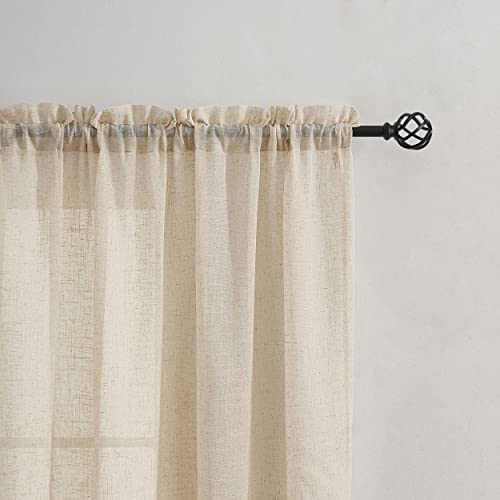 Demetex Natrual Linen Sheer Curtains Small Semi Sheer Curtains for Kitchen Window 2 Panels, 54 x 45 inch Long, Beige - color: Linen, size: 54"W x 45"L (Pack of 2)