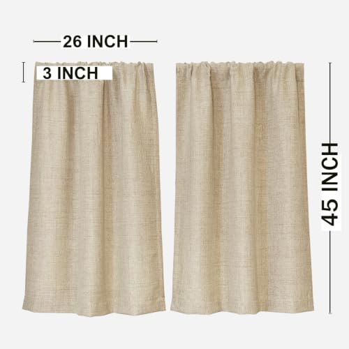 Faux Linen Cafe Curtains for Windows, 45 Inch Length, Khaki Tan, Set of 2 - color: Khaki Tan, size: 27"W x 45"L (Pack of 2)