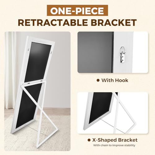 65x22in Full Length Mirror, Rustic White Beveled Wood Frame - color: White-beveled Frame, size: 65"L x 22"W