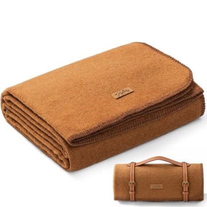 Molithe 100% Wool Blanket, 62" x 48", Warm, Thick, Military, Camping Gear - color: Dark Camel, size: Medium