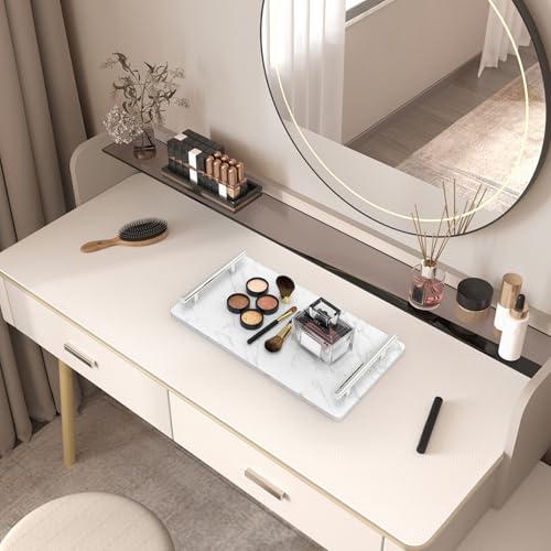 Guest Towel Holder Tray,Marble Bathroom Tray with Handles,Silver,Large - color: Silver, size: 13" x 7.1" x 2"