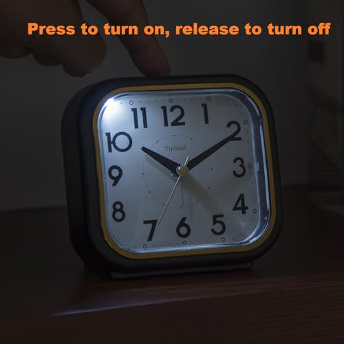 Tinload 4.3" Vintage Retro Analog Alarm Clock, Super Silent Non Ticking Clock with Manual Light, Snooze, Battery Operated, Simply Design, for Living Room, Bedroom, Bedside, Desk(Black-V2) - style: Black-Gold