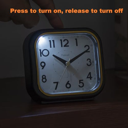 Tinload 4.3" Vintage Retro Analog Alarm Clock, Super Silent Non Ticking Clock with Manual Light, Snooze, Battery Operated, Simply Design, for Living Room, Bedroom, Bedside, Desk(Black-V2) - style: Black-Gold