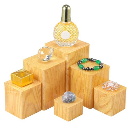Thyle Square Acrylic Risers Display Stands, Wood Grain, 12 Pcs - color: Wood Grain