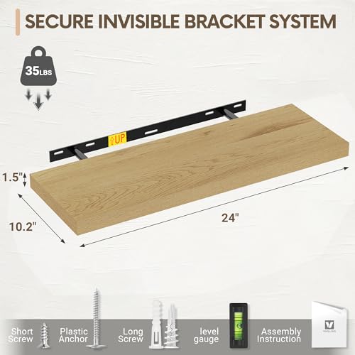 Vivelove 10" Deep Floating Shelves, 24”Wide Set of 2, Oak - color: Oak, size: 23.6”wx10.2”dx1.5”h