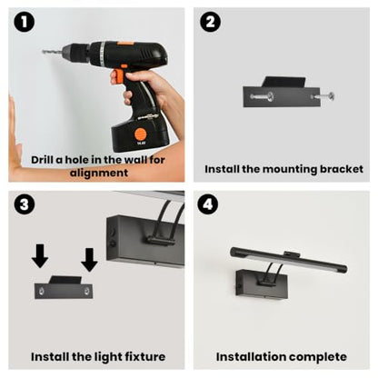 Battery Operated Picture Light for Wall,Matte Black 15.7-Inch - color: Black, size: 15.7 Inch