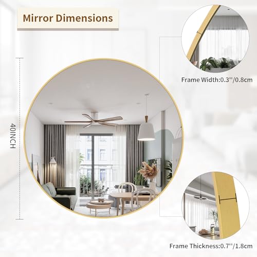 BEAUTYPEAK 40 Inch Round Mirror, Metal Frame Circle Mirror, Gold - color: Gold, size: 40"L x 40"W