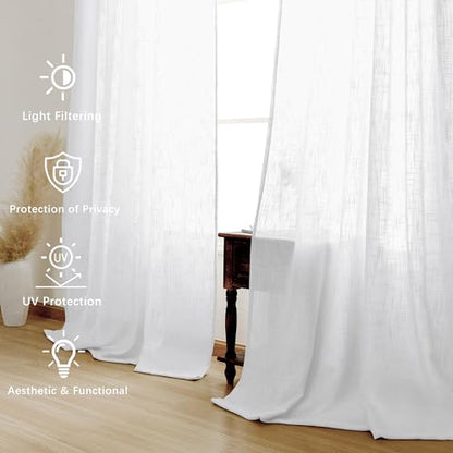DWCN White Faux Linen Sheer Curtains, 2 Panels, 38x63 Inch - color: White, size: 38"W x 63"L (Pack of 2)