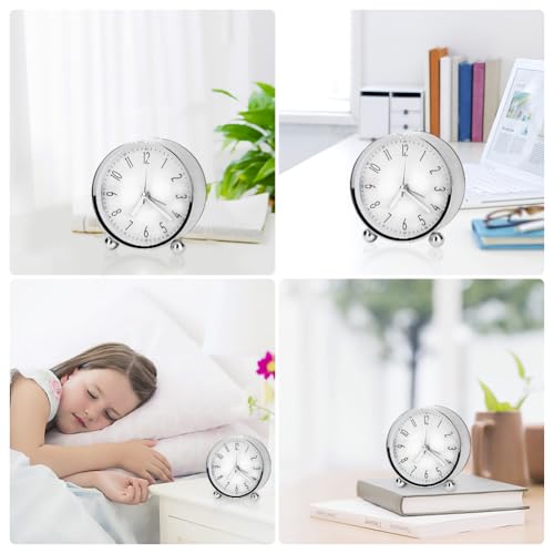 Welltop Analog Alarm Clock, 4 inch Super Silent Non Ticking Small Round Clock with Arabic Numerals Beep Sounds, Battery Operated, Lighted on Demand and Snooze, for Bedrooms Bedside Desk, Easy Set
