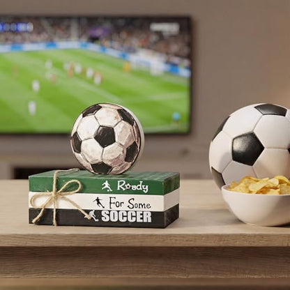 Smile 4Ps Soccer Ready For Some Soccer Wooden Block Decor Tiered Tray Tabletop Signs with Soccer Ball Figurine for Game Day & Sports Party Decorations - style: Soccer