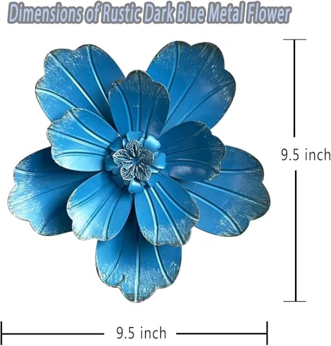 Metal Flower Wall Sculpture, 9.5" Blue Rustic Modern Artwork - color: 02C-Blue
