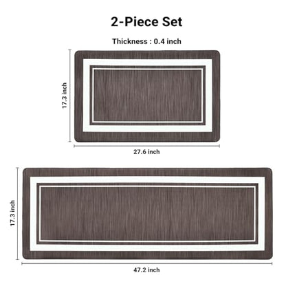 피로 방지 주방 매트 2개 세트, 브라운, 43.9x70.1cm(17.3x27.7인치)+43.9x119.9cm - color: 보더-브라운