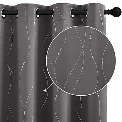 StangH Grey Printed Blackout Curtains - Grommet Thermal Insulated Privacy Protect Curtains with Silver Wave Lines Pattern for Kitchen/Small Window, W52 x L45 inches, Grey, 2 Panels - color: Silver Grey, size: 52"W x 45"L (Pack of 2)