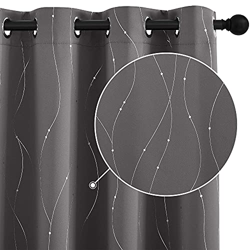StangH Sliding Door Curtains Blackout Window Curtains Thermal Insulated Wave Line Curtains Home Decorative Light Blocking Curtains for Kids Room/Bedroom, W52 x L95 inches, Grey, 2 Panels - color: Silver Grey, size: 52"W x 95"L (Pack of 2)