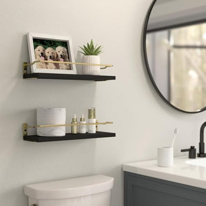 RICHER HOUSE Floating Shelves Bathroom, Small Wall Shelf Over Toilet 2 Set - color: Black & Gold