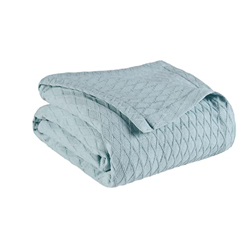 Superior Diamond Weave All-Season Cotton Blanket, Cover for Home, Couch, Bed, Soft, Warm Blankets, Boho Aesthetic, Comfy, Cozy, and Cute Covers, Decorative Bedding Essentials, Twin Size, Aqua - color: Aqua, size: Twin