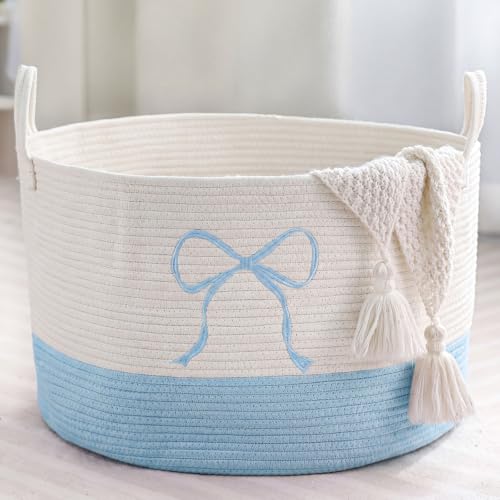 Honeydak Blue Laundry Basket Coquette Bow Hamper 13 x 20 Inches - color: Blue, size: 13 x 20 Inches