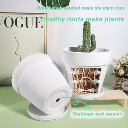 vensovo White Terracotta & Clay Pots with Saucer - 6 Pack 5 Inch Terra Cotta Pot Ceramic Pottery Planter Cactus Flowerpots Drainage Hole, Great for Plants, Crafts and Wedding Favor - color: White