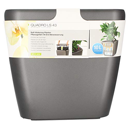 Lechuza Quadro LS 43 Charcoal Metallic, Self-Watering Square Planter, H15.4 L16.9 W16.9 in - color: Anthracite Metallic, size: H40 L43 W43 cm