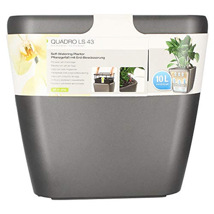 Lechuza Quadro LS 43 Charcoal Metallic, Self-Watering Square Planter, H15.4 L16.9 W16.9 in - color: Anthracite Metallic, size: H40 L43 W43 cm