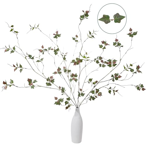 97.8cm(38.5인치) 높이 4개, 잎이 있는 올 그린 인공 가지, 사실적인 인조 무화과나무 녹색 줄기, 높은 바닥 꽃병용, 홈 센터피스, 사무실 및 봄 장식용 구부릴 수 있는 가짜 식물 잔가지(FS 레드) - color: Fs 레드