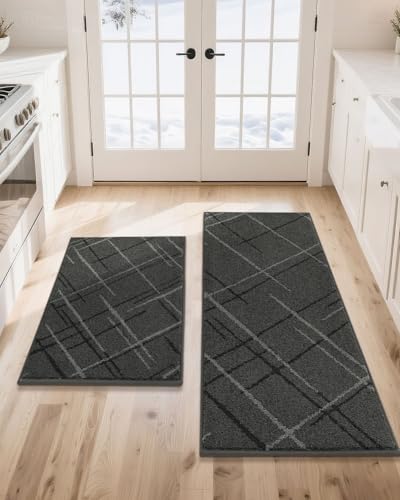 COSY HOMEER Kitchen Rugs,2 PCS Kitchen Mats Non Slip Washable,Gray - color: Grey, size: 20"x32" + 20"x48"