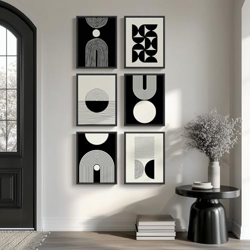 Framed Modern Abstract Black and White Wall Art for Living Room, 11x14 Inch - color: Black and White
