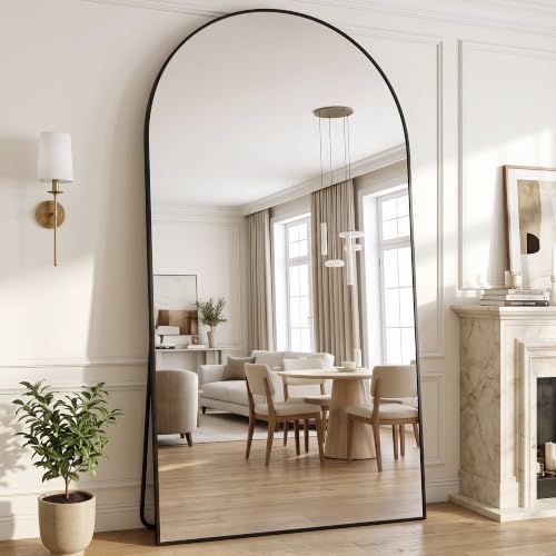 Antok 90" x 46" Arched Full Length Floor Mirror, Aluminum Frame, Black - color: Black, size: 90"L x 46"W