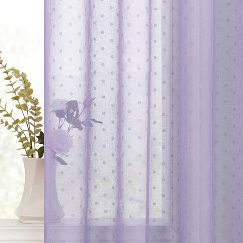 Pitalk Light Purple Sheer Curtain for Kids Room Nursery 63 Inch Polka Dots - color: Lavender, size: 52"W x 63"L (Pack of 2)
