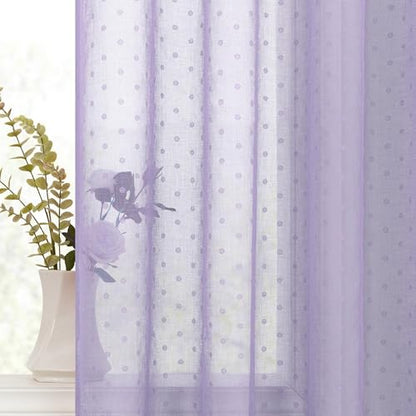 Pitalk Light Purple Sheer Curtain for Kids Room Nursery 63 Inch Polka Dots - color: Lavender, size: 52"W x 63"L (Pack of 2)