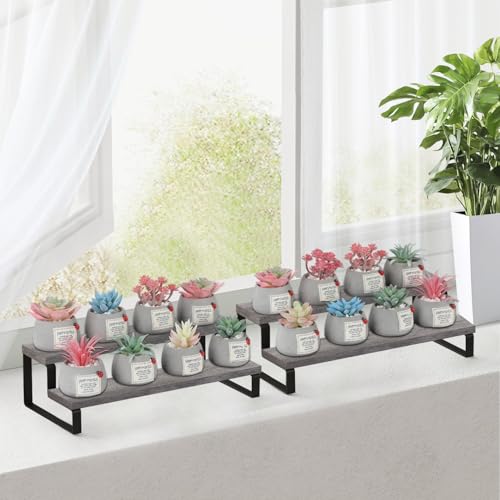 YINMIT Wooden Display Riser Stand, Tiered Perfume and Cologne Organizer Stand, 2 Tier Spice Rack Organizer, Rustic Display Shelf for Candles (2 Tier,2Pack,Grey) - color: 2 Tier,2 Pack,Grey
