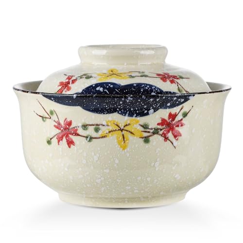 VanEnjoy Microwavable Ramen Bowl with Lid, 25 Oz Japanese Bowl Big Ceramic Japanese Soup Bowl with Lid, Korean Clay Pot - floral - color: Floral