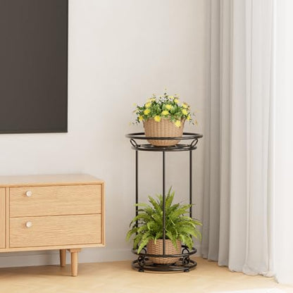 YIUKEA Plant Stand Indoor Outdoor - 2 Tier Flower Pot Rack 25.6 Inch Tall - color: Black