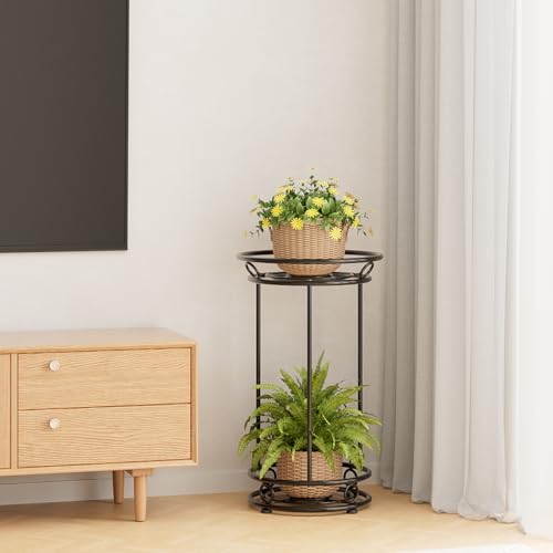 YIUKEA Plant Stand Indoor Outdoor - 2 Tier Flower Pot Rack 25.6 Inch Tall - color: Black