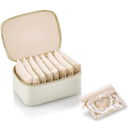 VLANDO Jewelry Travel Organizer with Clear 8 Velvet Bags,White - color: 8PCS-White