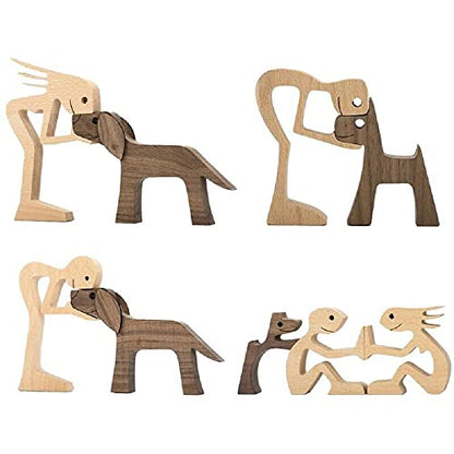 Unique Gift Hand Carved Wood Human & Dog Statue Figurine Sculpture Home Office Decor, Wooden Man & Dog Carving Model to Remember Friendship Between People & Pets (C) - color: C