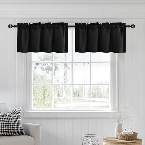 JIUZHEN Black Valance Curtains for Window 2 Panel, 42 x 18 Inches - color: Black, size: 42"W x 18"L (Pack of 2)