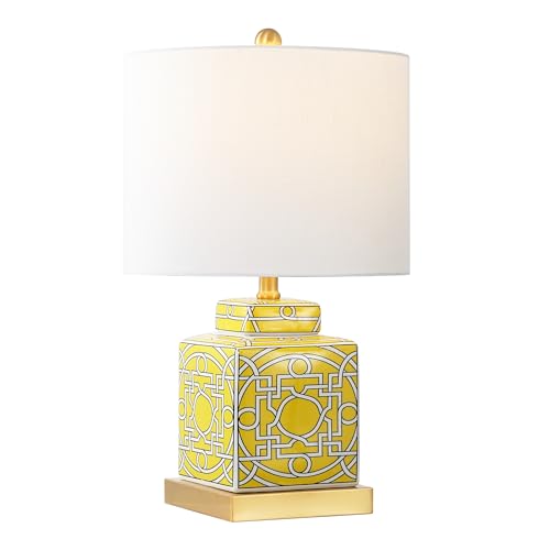 JONATHAN Y Catherine 22" Square Ceramic Ginger Jar Lamp, Yellow/White - color: Yellow/White