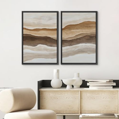 SIGNWIN Framed Canvas Print Wall Art Layered Terracotta Landscape Abstract Modern Earthy Tones Illustrations Modern Art Minimal Boho Relax/Calm for Living Room, Bedroom, Office - 16"x24"x2 Black - color: A29-2510-m24, size: 16"x24"x2 Panels Black