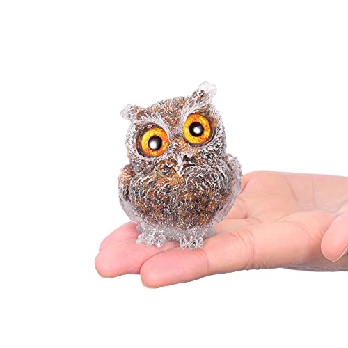 Jovivi 2.5" Tiger Eye Crystal Owl Statue Hand Carved Resin Figurines - color: Tiger Eye