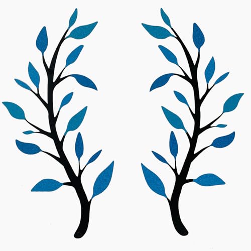 Yuzhuo 2 Pieces Metal Tree Leaf Wall Decor Branch Leaf Wall Art for Home Bedroom Living Room Iron Scroll Above The Bed Decorations(Blue, L) - color: Blue, size: L
