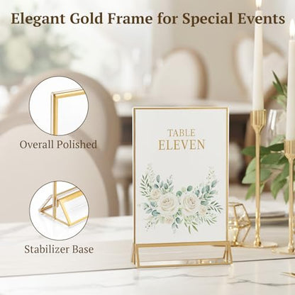 EHWINE 12 Pack Gold Acrylic Sign Holder 4x6 Double Sided Tabletop Stand