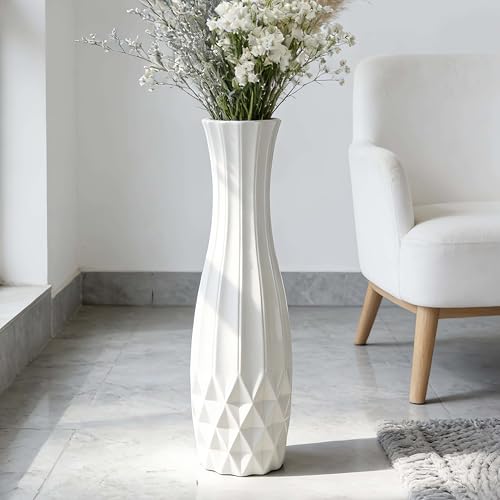 White Tall Ceramic Floor Vase, 28 Inch, Flared Geometric Design - color: Shape 2, size: 28 Inch -